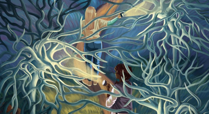 woman with flashlight