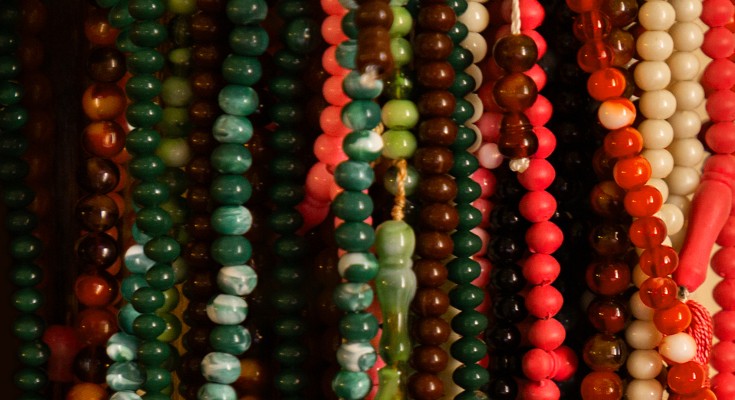 Strings of beads, in different colours.