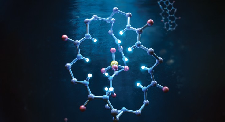 Artistic impression of the capture of sulfate ions in a molecular cage