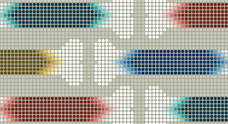 Small circles forming bone shapes with red, green, blue and yellow colours