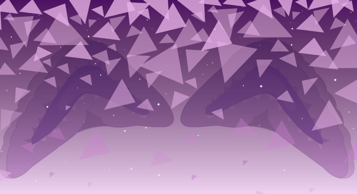 An adrenal gland in the background, with 'confetti' triangles cascading down, in shades of purple.