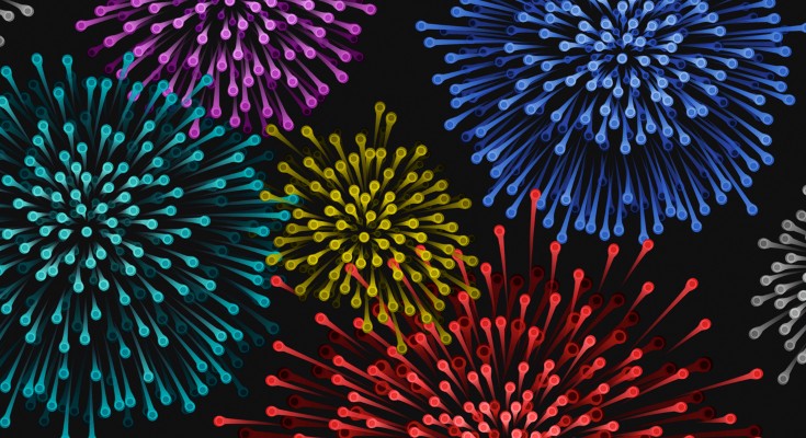 Different coloured fireworks consisting of single cells