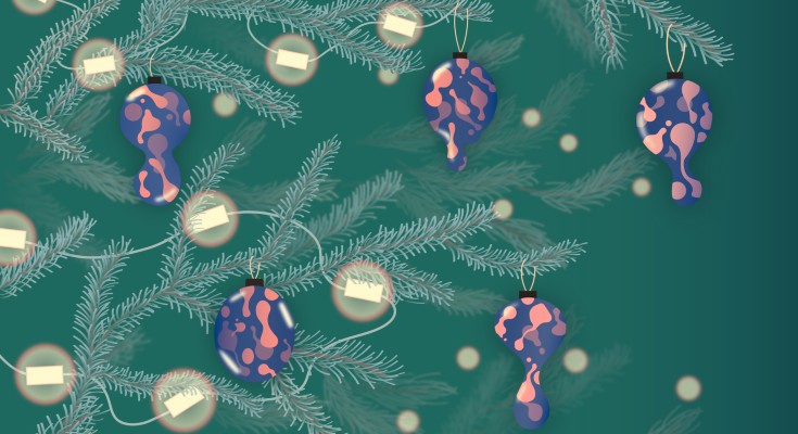 A Christmas tree with baubles phase separating