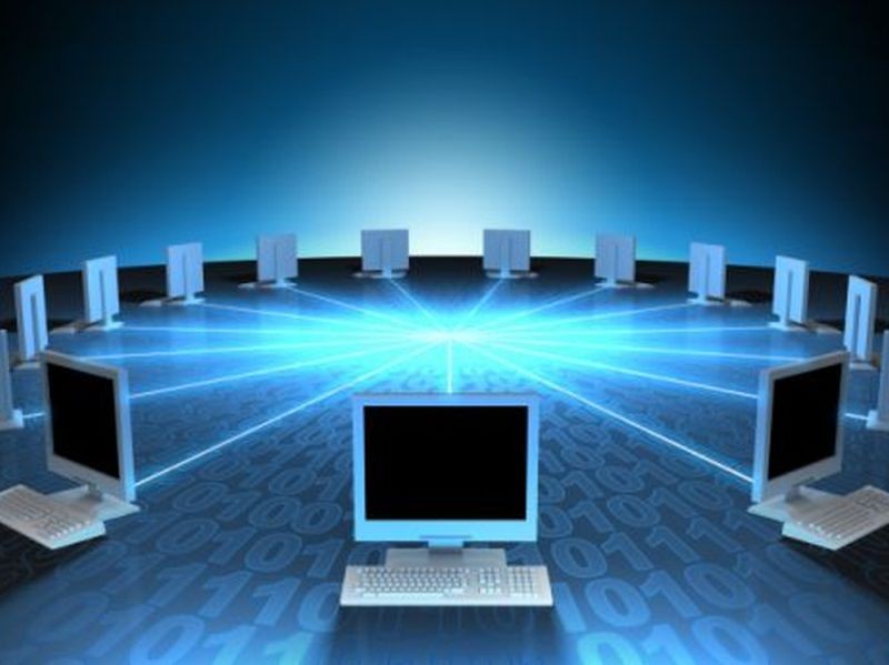 Mehrere Computer sind durch Leitungen miteinander verbunden. 